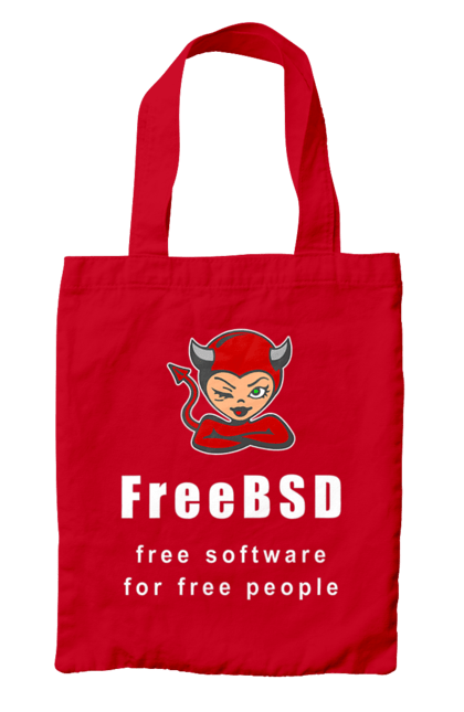 Сумка з принтом "Freebsd Для Вільних". Bsd, freebsd, unix, адміністратор, айті, айтішник, безкоштовна, безкоштовно, бестія, білий, вільна, демон, демонесса, доступність, незалежність, операційна система, ос, програміст, програмне забезпечення, свобода, сисадмін, система, системний адміністратор, софт, текст, червоний. 2070702