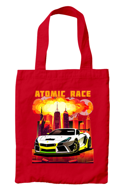 Сумка з принтом "Атомна гонка". Авто, автомобіль, атомні перегони, гонки, гоночні машини, спортивна машина, спорткар. 2070702