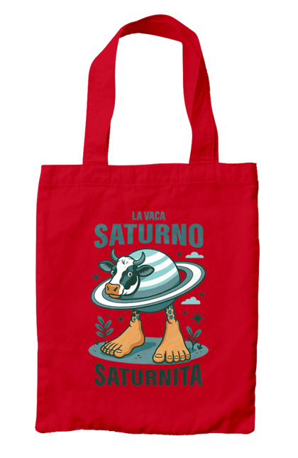Сумка з принтом "Lavaca Saturno Saturnita". Брейнрот, італійська гнилизна мозку, італійський брейнрот, італійський мем, італійські меми, корова сатурн, ла вака, ла вака сатурно, лавака сатурно, сатурно сатурніто. 2070702