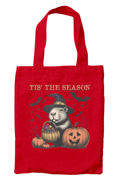 Bag with prints Capybara Halloween. Animal, capybara, ghost, halloween, holiday, moon, pumpkin, rodent, witch. 2070702