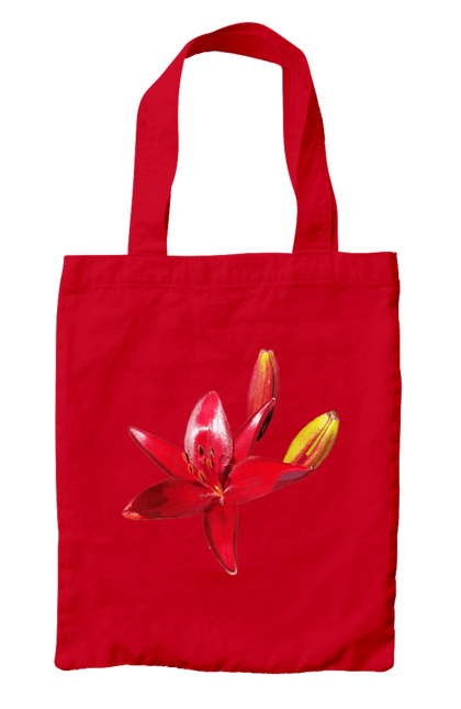 Bag with prints Red lily. Bright, bud, buds, color, flower, lily, nature, red, red flower, red lily, sunny. 2070702