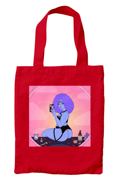 Bag with prints Purple Girl Photo In The Mirror. Mirror, whiteness. 2070702