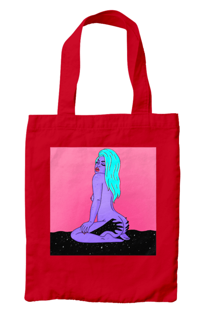 Сумка з принтом "Фіолетова Дівчина В Руках". Дівчина, інопланетянка, сидить. 2070702