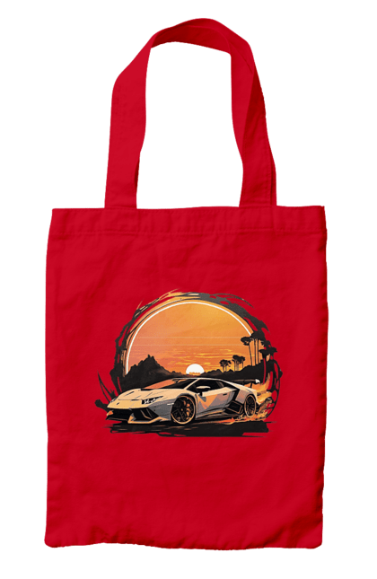 Сумка з принтом "Ламборджині на заході сонця". Авто, автомобіль, ламборджині, машина, машини. 2070702