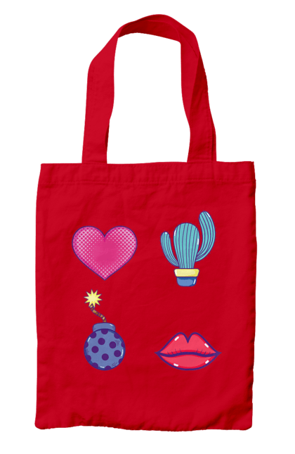 Bag with prints Heart, Cactus, Bomb, Lips. Bomb, cactus, lips. 2070702
