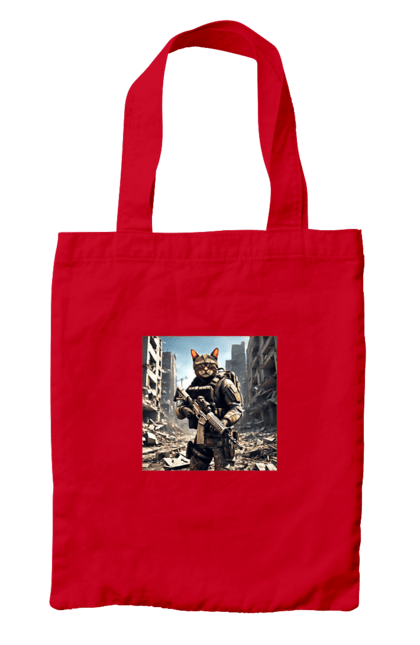 Сумка з принтом "Кіт десантник". Бронежилет, війна, військовий, гвинтівка, захисник, камуфляж, кіт, рушниця. 2070702