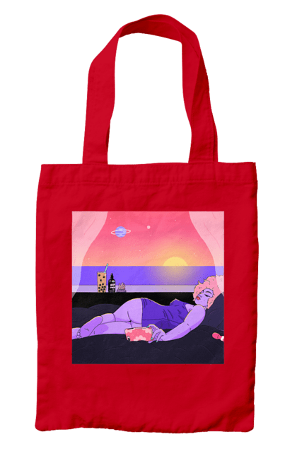 Bag with prints Purple Girl On Vacation. Girl, sunset, telephone. 2070702