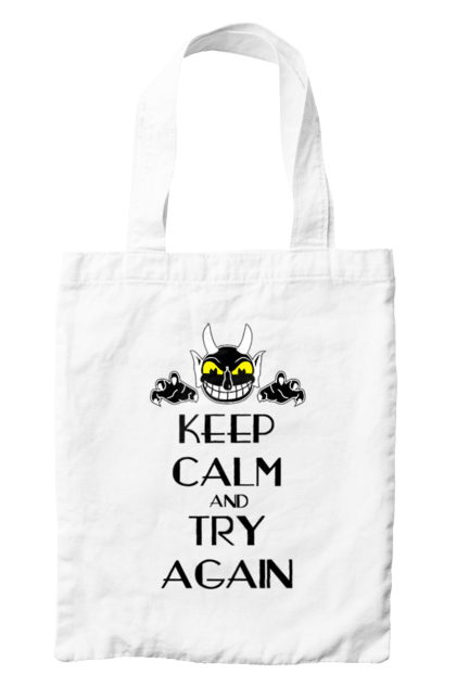 Bag with prints Keep calm and try again. Calmness, demon, heck, keep calm, satan, stay calm, try again. 2070702