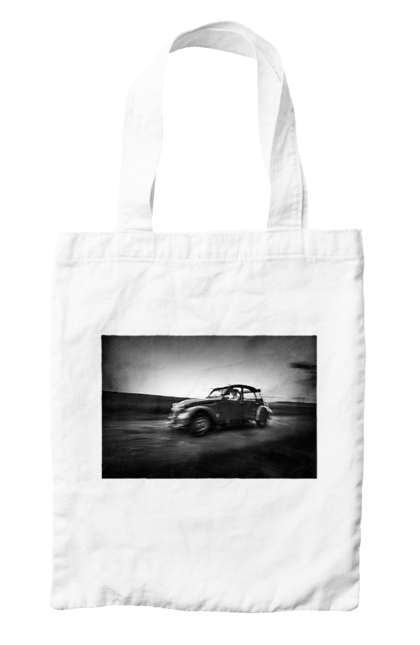 Сумка з принтом "Ретро машина чб". Авто, ретро, ретро машина, чорно біла машина. 2070702