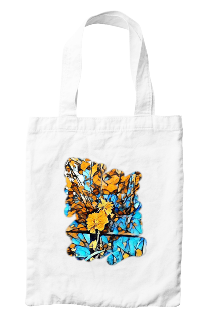 Сумка з принтом "Жовті квіти на синьому фоні". Арт, жовтий та синій, жовті квіти, жовто-синій, квіти, малюнок, природа, синій та жовтий, синьо-жовтий. 2070702