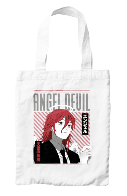 Сумка с принтом Человек Бензопила Дьявол ангел. Angel devil, anime, chainsaw man, manga, аниме, дьявол-ангел, манга, человек-бензопила. 2070702