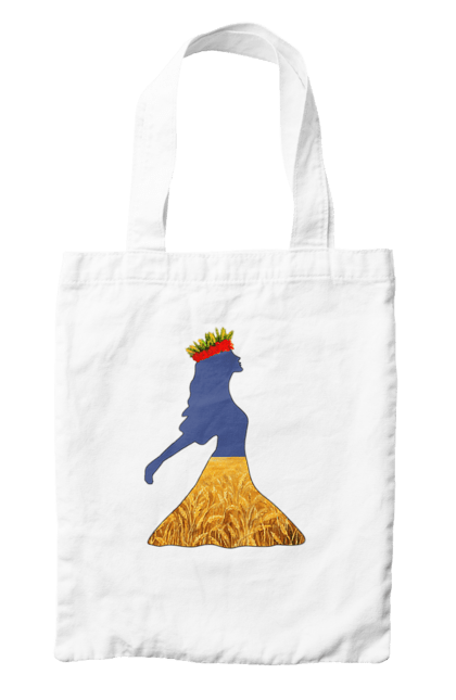 Сумка з принтом "Україна". Вінок, дівчина, дівчинка, жовтий синій, жовто-блакитне, маки, національні кольори, небо, пшеничне поле. 2070702