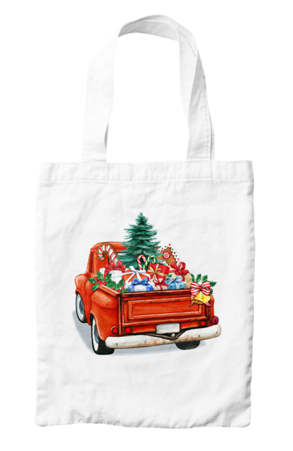 Сумка с принтом Авто с подарками. Автомобиль, елка, новый год, подарки, рождество, санта. 2070702