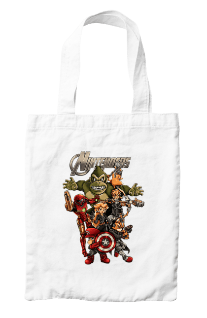 Bag with prints Nintendo heroes. Animal crossing, donkey kong, game characters, kirby, legend of zelda, luigi, mario, nintendo, pokemon, princess stove. 2070702