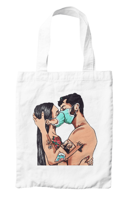 Сумка с принтом Коронавирусная Любовь. Карантин, коронавирус, любовь, маска, поцелуй. 2070702