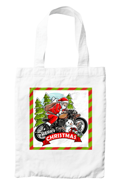 Сумка з принтом "Санта на мотоциклі". Мотоцикл, новий рік, подарунки, різдво, санта, сніговик, ялинка. 2070702