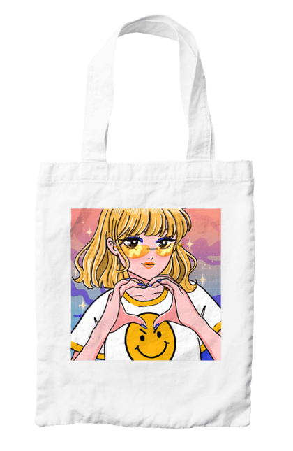 Bag with prints Yellow Girl. Anime, girl, smiley. 2070702