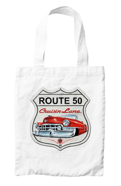 Bag with prints Route 50. Bike, biker, biker club, bikers club, brother, brutal, dude, hot asphalt, hot horse, hot rod, motorcycle, motorcyclist, real man, road 50, road 66, road 80, roads of america, roads of ukraine, roads we choose, speed, take, thirst for speed. 2070702