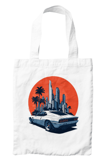 Сумка з принтом "Авто". Гонка, захід сонця, спортивний автомобіль, швидкість. 2070702