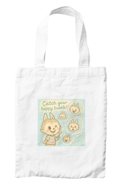 Сумка з принтом "Лабубу". Бульбашки, грайливо, каваї, казково, лабубу, милаілюстрація, ніжнікольори, пастельнамистецтво, щасливі бульбашки. 2070702