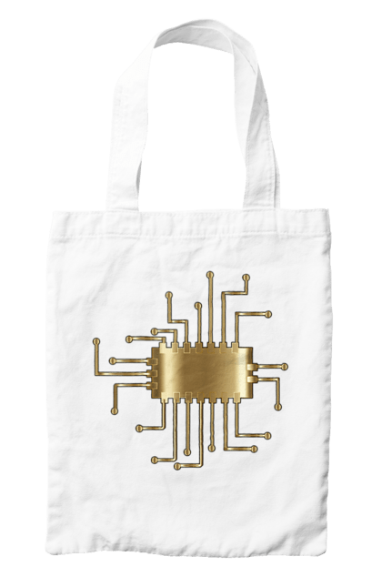 Сумка з принтом "Золотий Чіп". Айті, айтішник, гик, золотий, золото, інженер, кібернетика, код, комп, комп’ютерник, кристал, мікросхема, програміст, професія, розробник, чіп. 2070702