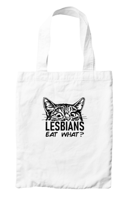 Сумка с принтом Lesbians eat what?. Funny inscriptions, humor, jokes, kittens, lesbians, lgbt, котики, лгбт, лесбиянки, приколы, смешные надписи, юмор. 2070702