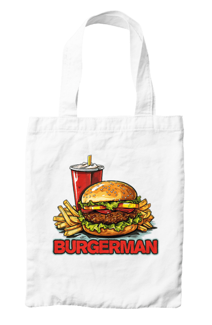 Сумка з принтом "Burgerman". Бургер, для чоловіків, їжа, літні, макдональдс, прикольні, трендові, фаст фуд, чоловічі. 2070702