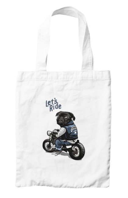 Сумка з принтом "Мопс на мотоциклі". Байкер, мопс, мотоцикл, собака, тварини. 2070702