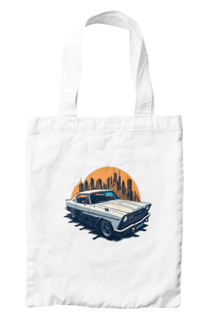 Сумка з принтом "Вінтажне зображення авто". Автомобіль, вінтажне зображення, місто. 2070702