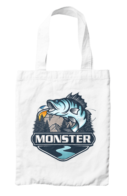 Bag with prints Fishing. Fisherman, fishing, hobby, monster. 2070702