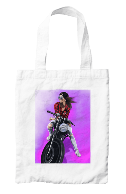 Сумка з принтом "Дівчина Байкер". Байк, байкер, гонка, дівчина, мото, мотор, мотоцикл, поїздка, стиль, стиль життя. 2070702