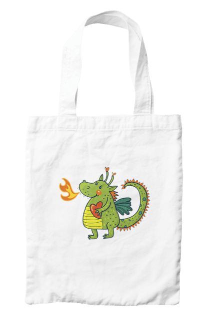 Bag with prints Dragon in love. Dragon, fire, green dragon, heart, hearts, love, new year, symbol 2024. 2070702