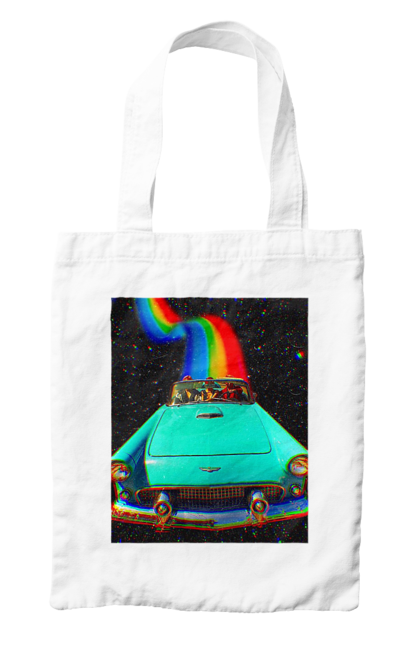 Bag with prints Picture, a car in space. Joke, machine, picture, rainbow, retro, space, travel, trip. 2070702