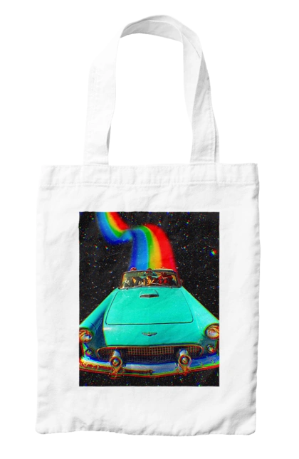 Bag with prints Picture, a car in space. Joke, machine, picture, rainbow, retro, space, travel, trip. 2070702