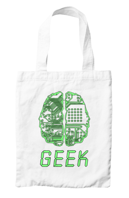 Сумка з принтом "Гик Мозок Неоновий". Айті, айтішник, гик, друкована плата, зелений, знання, інженер, кібер, кібернетика, кіборг, код, комп, комп’ютерник, кристал, мікросхема, мозок, неон, неоновий, програміст, професіонал, професія, розробник, розум, світиться, світло, чіп. 2070702