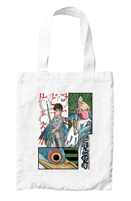 Bag with prints The Boy and the Heron. Boy and bird, cartoon, ghibli, japan, miyazaki, studio ghibli. 2070702