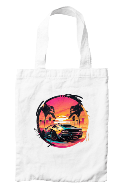 Сумка з принтом "Ламборджині Ретровейв". Авто, автомобиль, ламба, ламборджині, машина, машини, ретровейв. 2070702