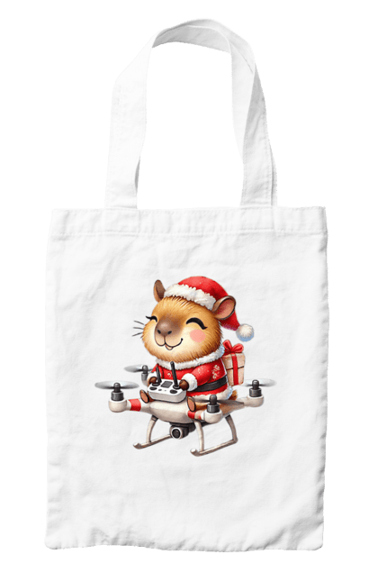 Bag with prints Christmas Capybara with a Gift. Animal, capybara, christmas, christmas capybara, gift, holiday, new year, new year`s gift, santa. 2070702