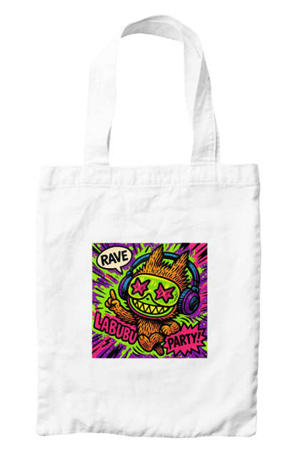 Сумка з принтом "Лабубу". Вечірка, вуличне мистецтво, графіті, зоряніочі, коміксстиль, лабубу, навушники, неон, попарт, рейв. 2070702