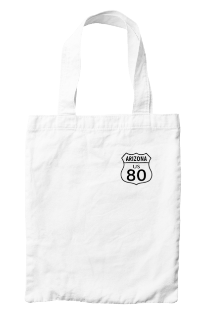 Bag with prints Route 80. Bike, biker, biker club, bikers club, brother, brutal, dude, hot asphalt, hot horse, hot rod, motorcycle, motorcyclist, real man, road 50, road 66, road 80, roads of america, roads of ukraine, roads we choose, speed, take, thirst for speed. 2070702