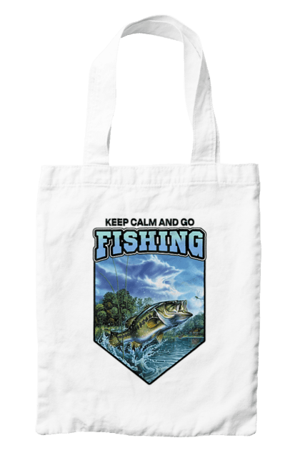 Сумка з принтом "Keep Calm and Go Fishing". Відпочинок на природі, для рибалок, для чоловіків, мисливці та риболови, природа, рибалка, риболовля, спінінг, хоббі. 2070702