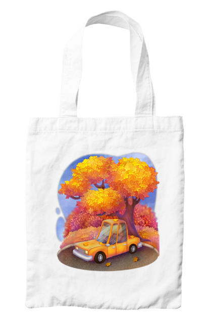 Bag with prints Autumn Car Tree. Autumn, machine, orange, tree, yellow cute illustration. 2070702