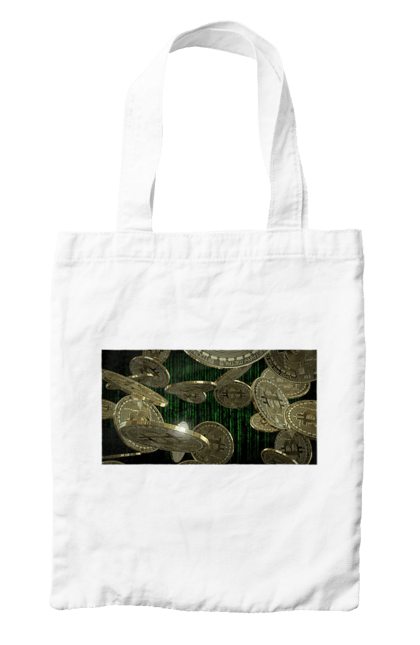 Сумка з принтом "Біткойн". Багатство, біткойн, валюта, гроші, криптовалюта, курс, майнінг, матриця, монета, розкіш, цифровий світ. 2070702