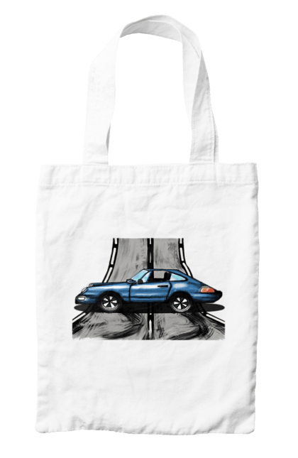 Сумка з принтом "Спортивний Автомобіль На Дорозі". Автомобіль, гонки, синій, спортиного, швидкий, швидкісний. 2070702