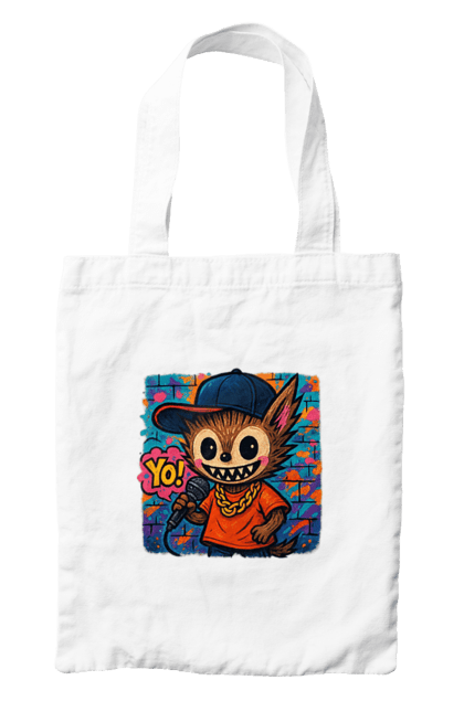 Сумка з принтом "Лабубу". Бейсболка, вуличне мистецтво, графіті, золотийланцюг, лабубу, мікрофон, міський стиль, репатмосфера, хіпхоп, яскраво. 2070702