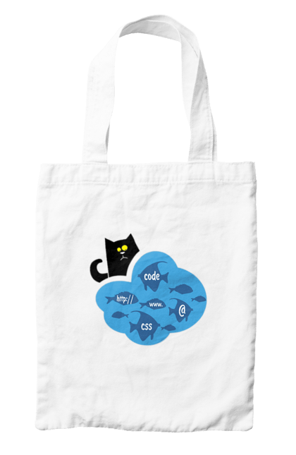 Сумка з принтом "Кіт програміст". Angular, c, css, html, it, javascript, jquery, php, python, react, svelt, vue, айтишник, айті, гумор, код, кодувати, прогер, програміст, програмісти, ти ж, ти ж програміст, тиж програміст. 2070702