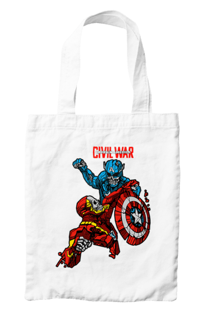 Сумка с принтом Железный человек vs Капитан Америка. Captain america, civil war, iron man, marvel, marvel comics, железный человек, капитан америка, марвел, мстители, тони старк. 2070702