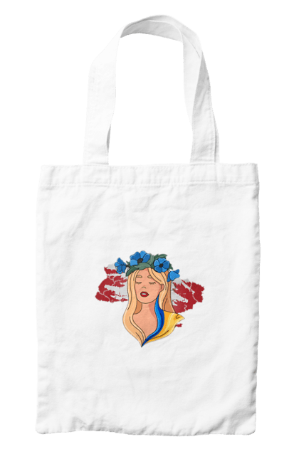 Сумка з принтом "Дівчина на карті України". Дівчина, дівчина на карті, жовтий, карта україни, квіти, прапор, синій, україна, червоний. 2070702