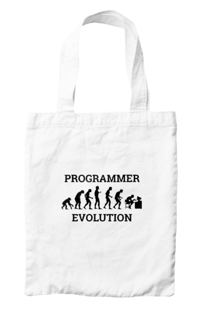 Сумка з принтом "Еволюція програміста". Angular, c, css, html, it, javascript, jquery, php, python, react, svelt, vue, айтишник, айті, гумор, код, кодувати, прогер, програміст, програмісти, ти ж, ти ж програміст, тиж програміст. 2070702