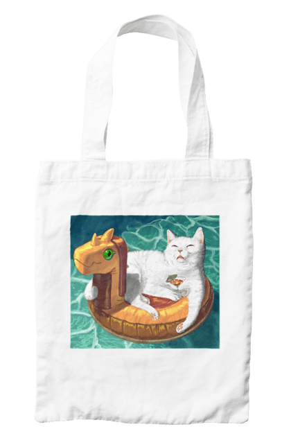 Сумка з принтом "Білий кіт у плавальному колі, на відпочинку". Басейн, відпочинок, кіт, коктейль, море, плавальний круг. 2070702